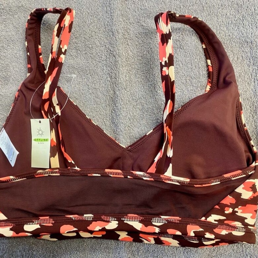 NWT Aerie Goals Plunge Sports Bra - Maplewood - M - Picture 2 of 10
